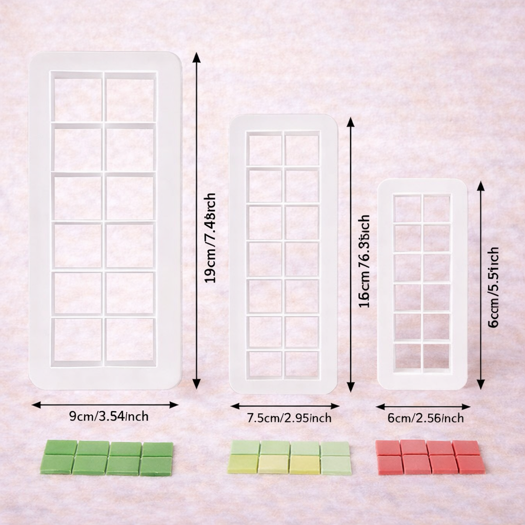 Multicutter Quadrat Ausstecher Set mit drei Größen – Fondant Ausstecher für gleichmäßige Quadrate und Minecraft Kuchen