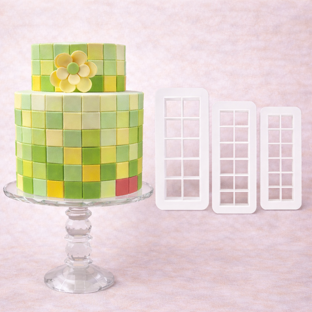 Multicutter Quadrat Ausstecher auf Torte – Fondant Quadrate für Minecraft Torten und moderne Kuchenmuster