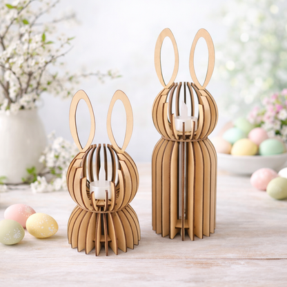 Osterdeko Holz Hase als moderner Teelichthalter für Tisch und Wohnzimmer