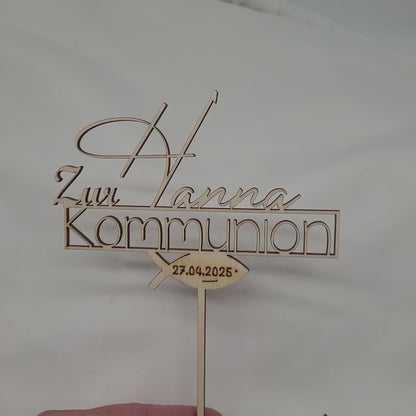 Tortenstecker Zur Kommunion Holz personalisiert