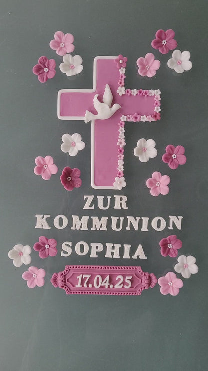 Tortendeko Kreuz +Taube +Blumenrand