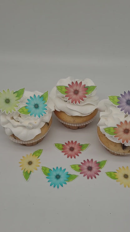 Esspapier Blumen mit Blättern – 18 essbare Deko-Motive