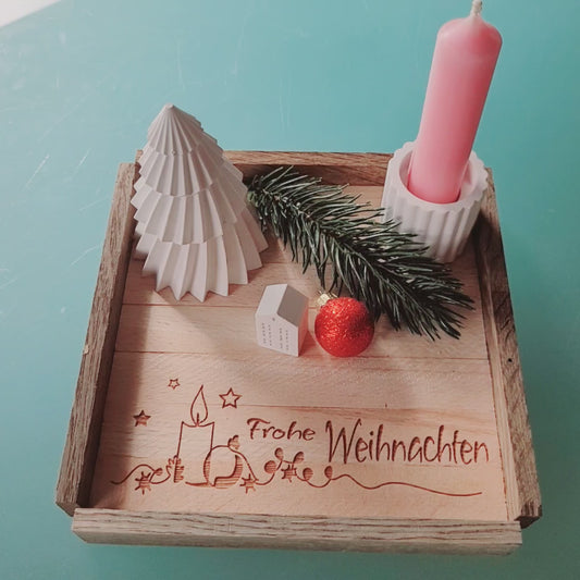 Holz-Klötzchen Tablett  - Kerzengravur