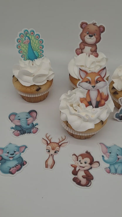 Muffinaufleger Tiere aus Esspapier – 12 Stück, bunt & kindgerecht