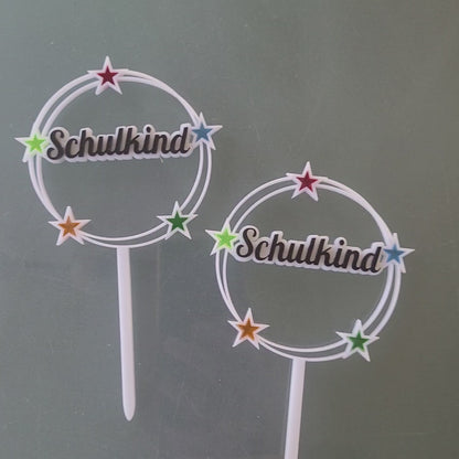 Tortenstecker Schulkind mit bunten Sternen