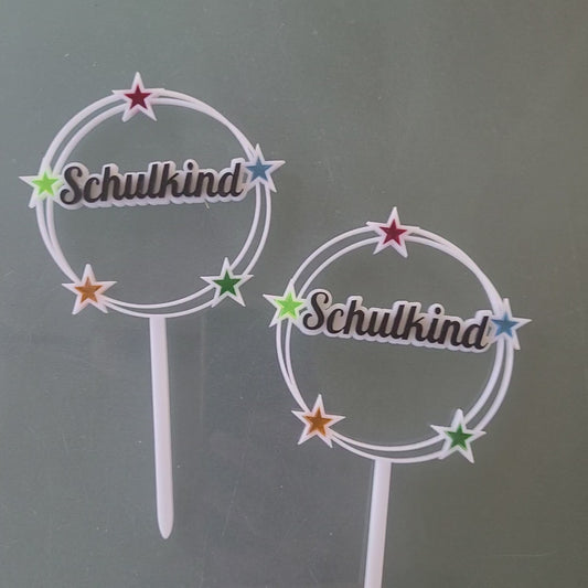 Tortenstecker Schulkind mit bunten Sternen