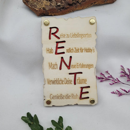 Holzkarte Rente Abschied Glückwunsch - Funny Bake