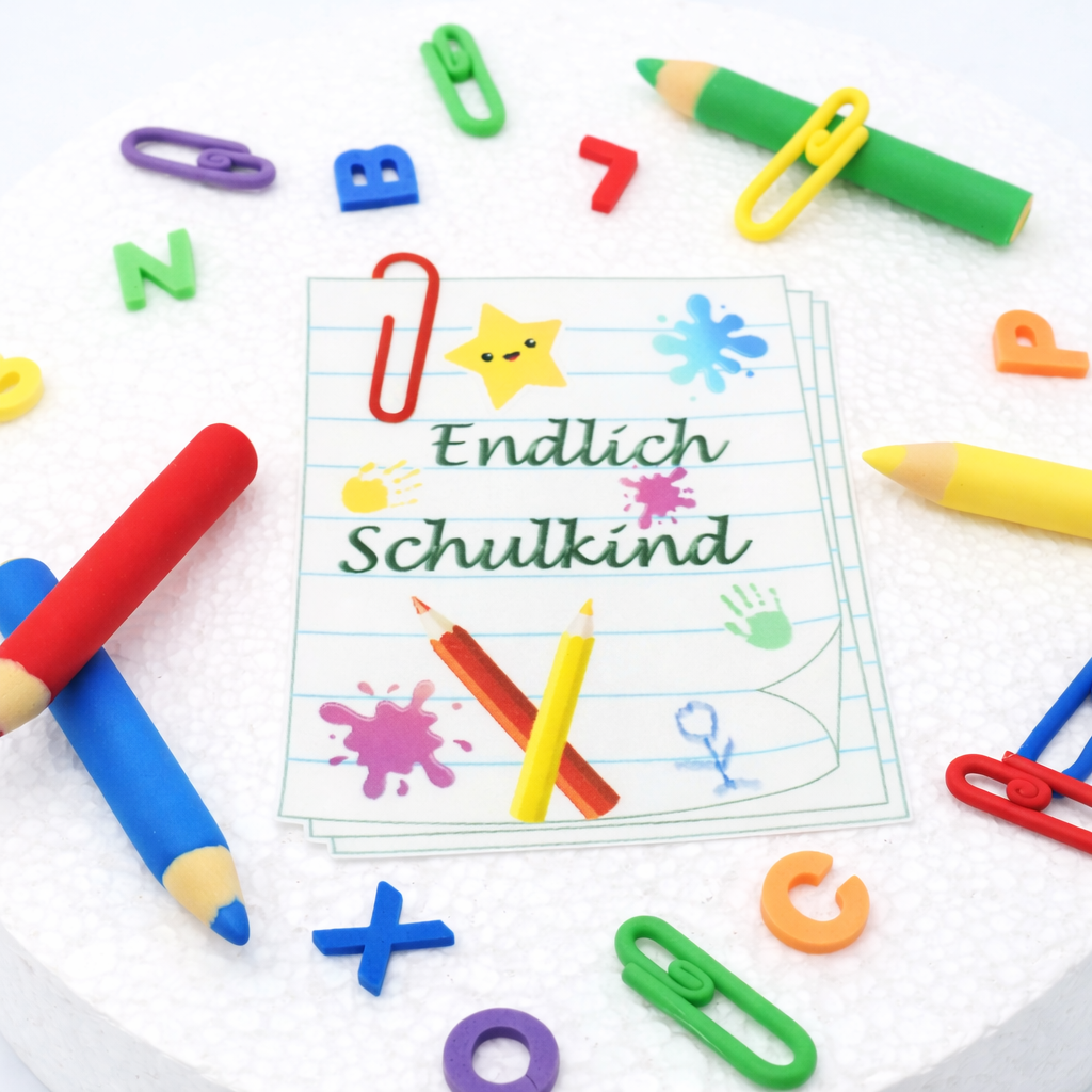 Schultafel Esspapier Aufleger zur Einschulung in Notizzettel-Optik als Tortendeko schulanfang