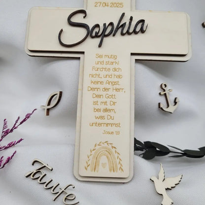 Holzkreuz zur Taufe mit Name und Datum - Funny Bake