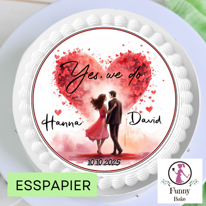 Torte zum Valentinstag mit Tortenaufleger aus Esspapier oder Zuckerpapier