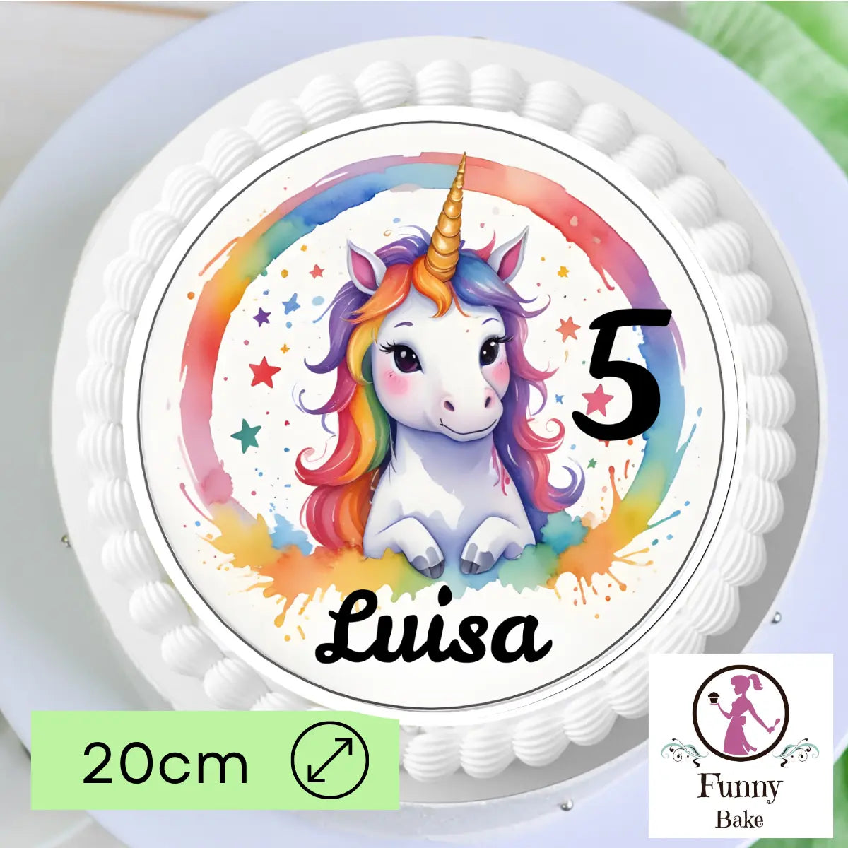 Tortenaufleger Einhorn mit Name und Zahl für Kindergeburtstag