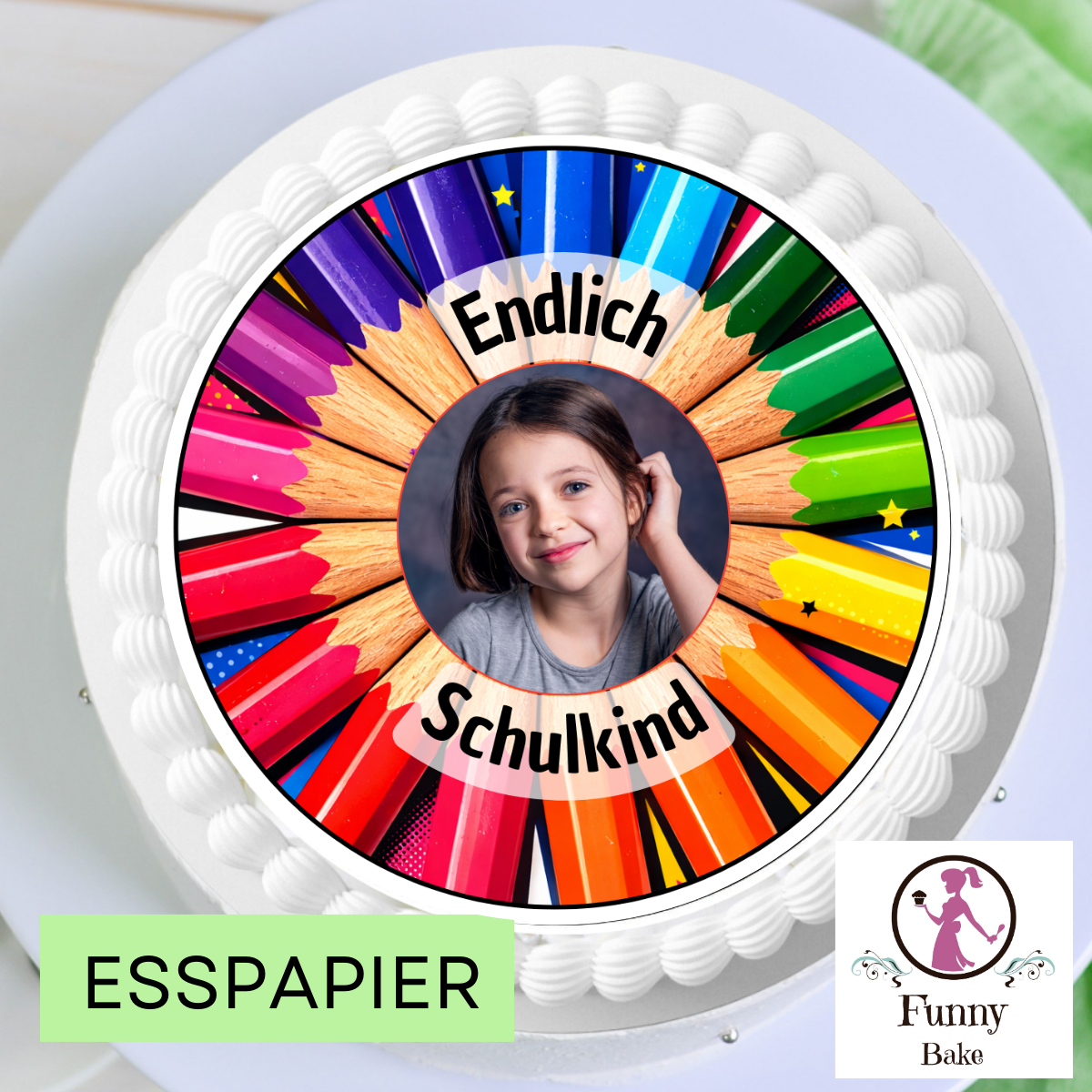 Tortenaufleger zur Einschulung mit Bild auf einer Geburtstagstorte