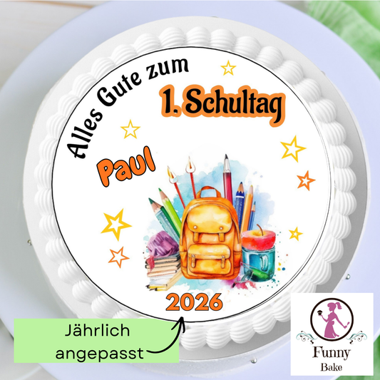 Tortenaufleger zur Einschulung mit Name als Tortendeko für den Schulanfang