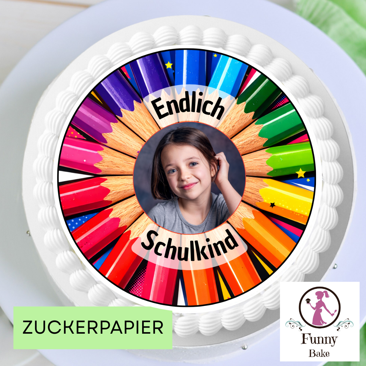 Tortenaufleger zur Einschulung mit Bild auf einer Einschulungstorte