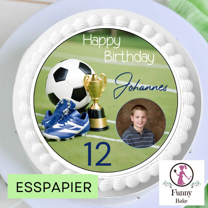 Personalisierter Fußball Tortenaufleger mit Foto und Wunschzahl