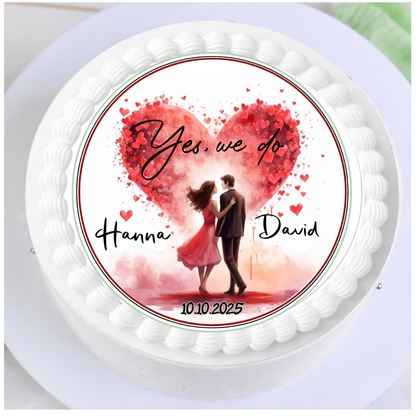 Tortenaufleger Hochzeit mit verliebten Herzen personalisiert mit Name und Datum