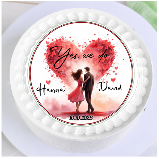 Tortenaufleger Hochzeit mit verliebten Herzen personalisiert mit Name und Datum