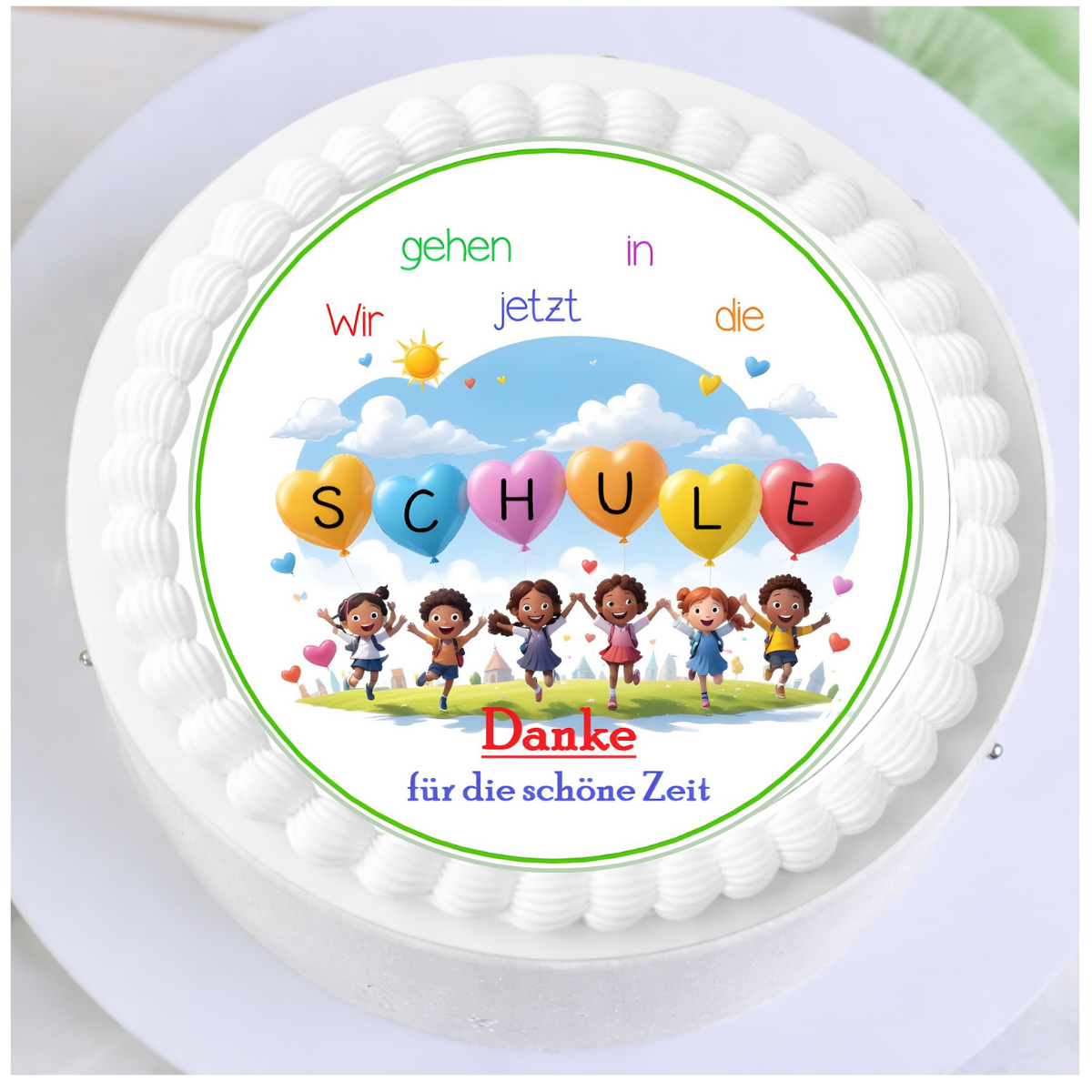 Tortenaufleger Kindergarten Verabschiedung mit Danke-Motiv als Abschiedskuchen für Erzieherinnen