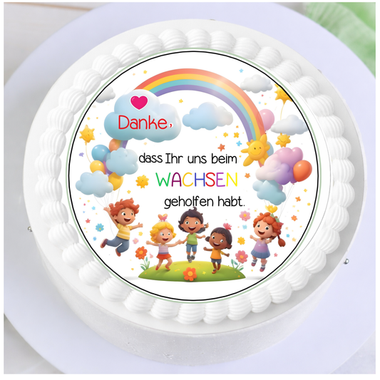 Tortenaufleger Kindergarten Verabschiedung mit Danke-Motiv als Tortendeko für Abschiedskuchen