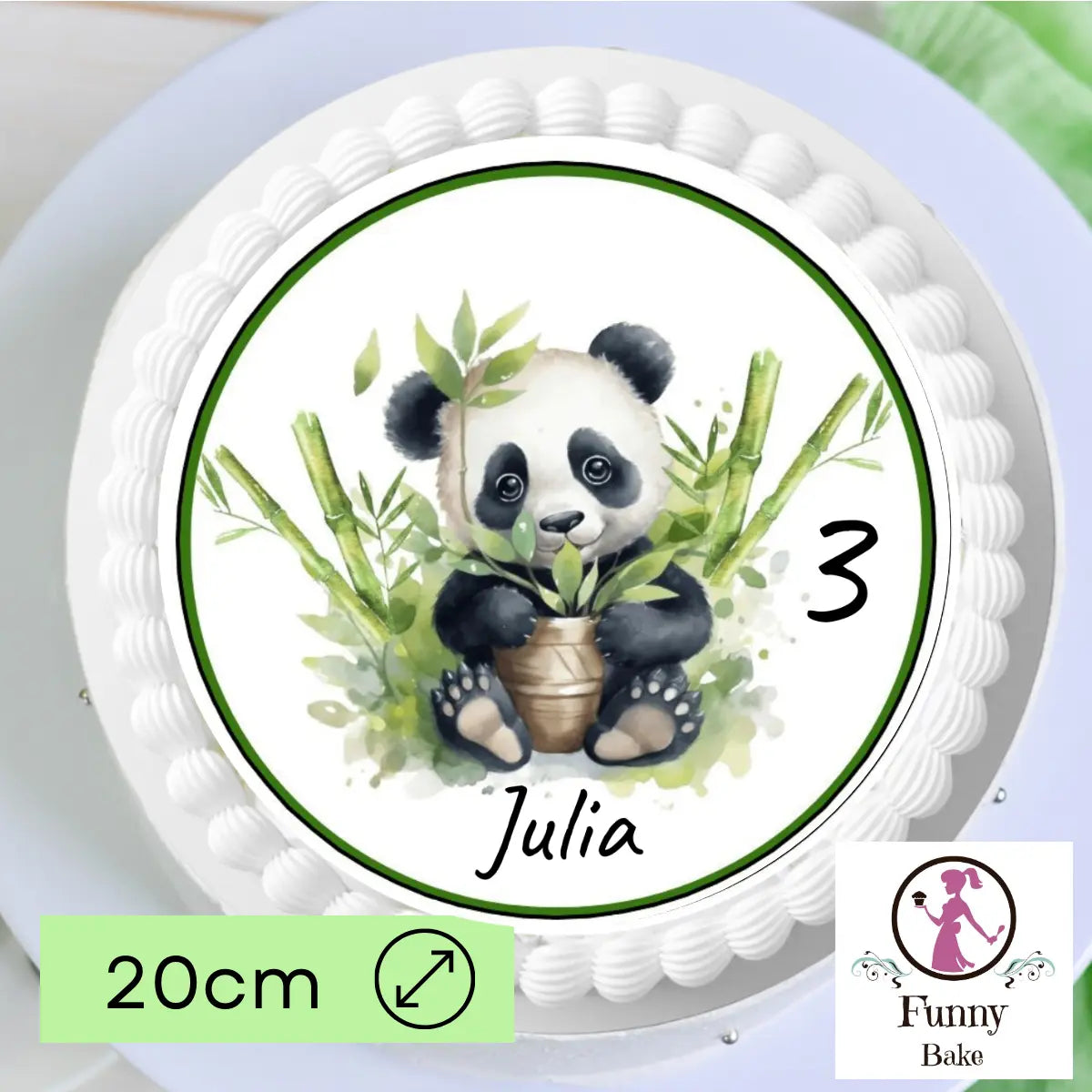Tortenaufleger mit Pandabär und Bambus mit Name und Wunschzahl