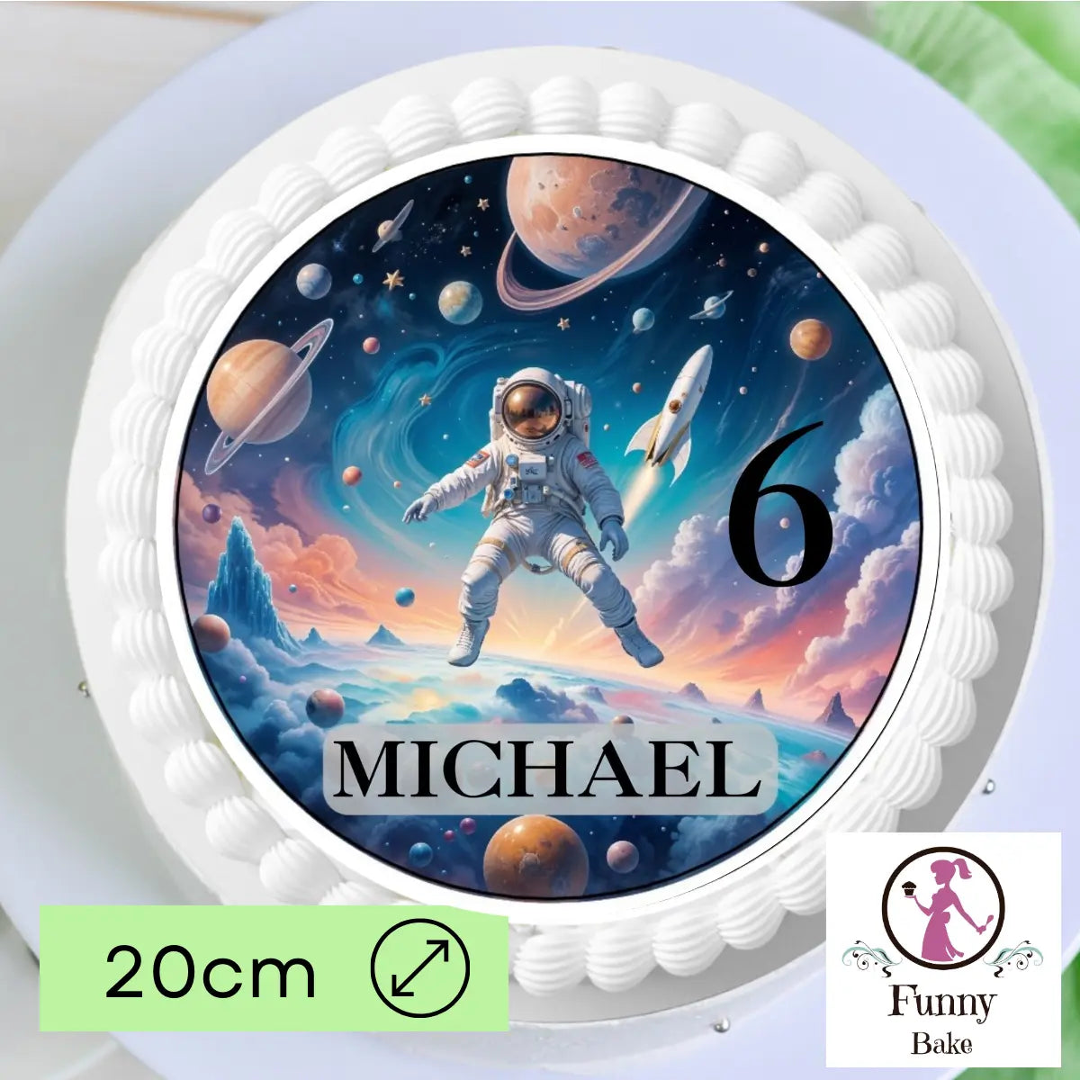 Tortenaufleger Weltraum Astronaut mit Name und Zahl für Kindergeburtstag