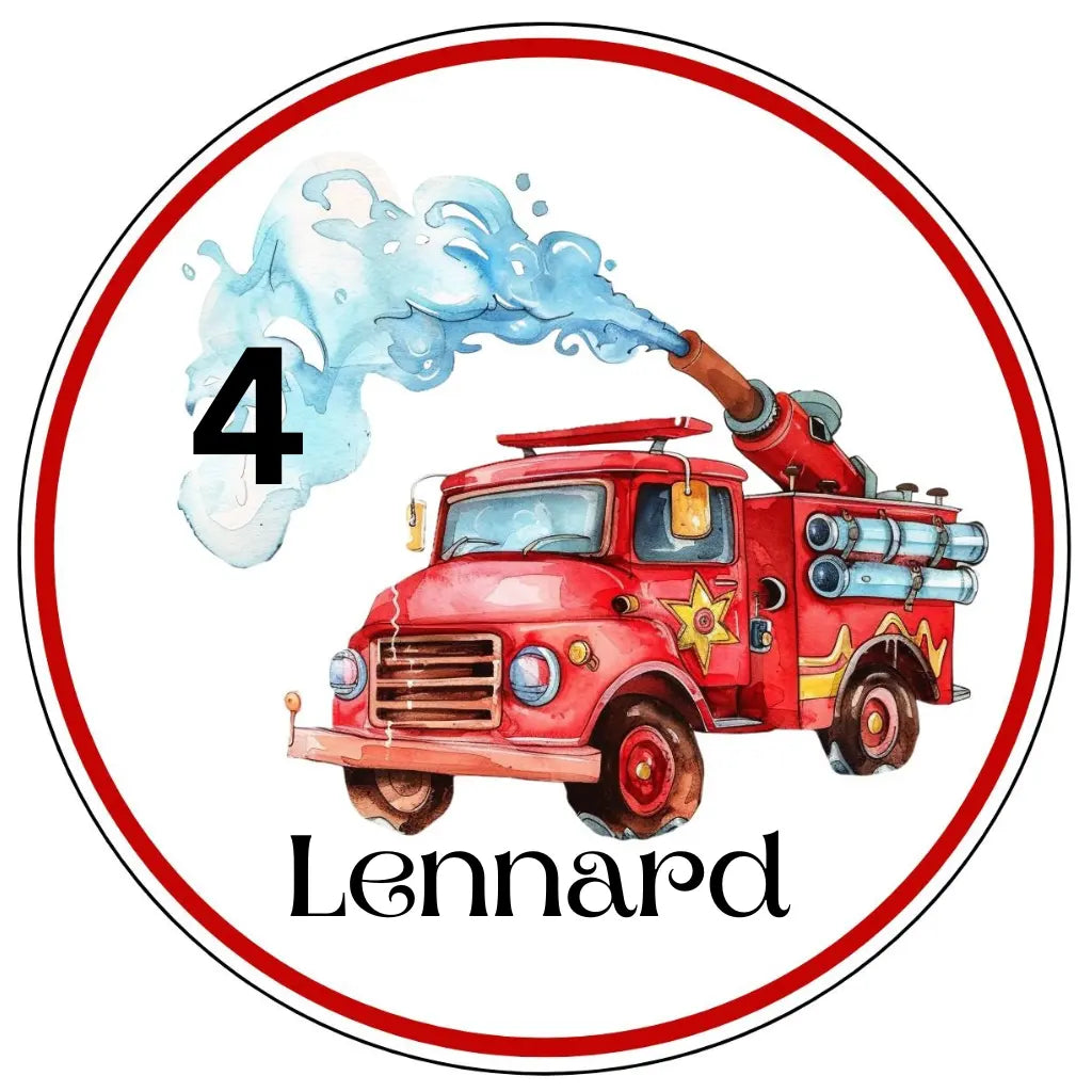 Tortenaufleger Feuerwehrauto – personalisiert mit Name & Zahl (20 cm rund) Funny Bake