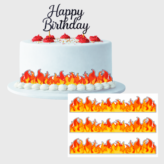 Tortenband Flammen für Feuerwehr Torte zum Kindergeburtstag mit drei Bändern auf einem Bogen