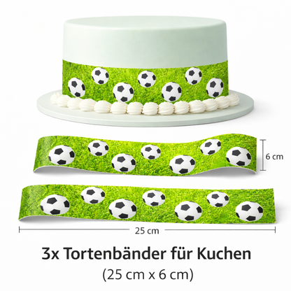 Tortenband Fußball für Kindergeburtstag Torte mit Rasenmotiv und Ball als Tortendeko
