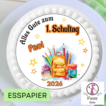 Tortendeko Einschulung mit personalisiertem Tortenaufleger für Jungen und Mädchen 2026