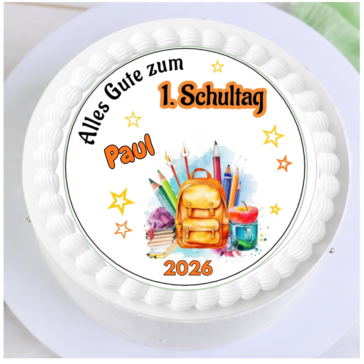 Tortendeko Einschulung mit personalisiertem Tortenaufleger für Jungen und Mädchen