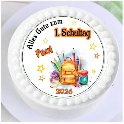 Tortendeko Einschulung mit personalisiertem Tortenaufleger für Jungen und Mädchen