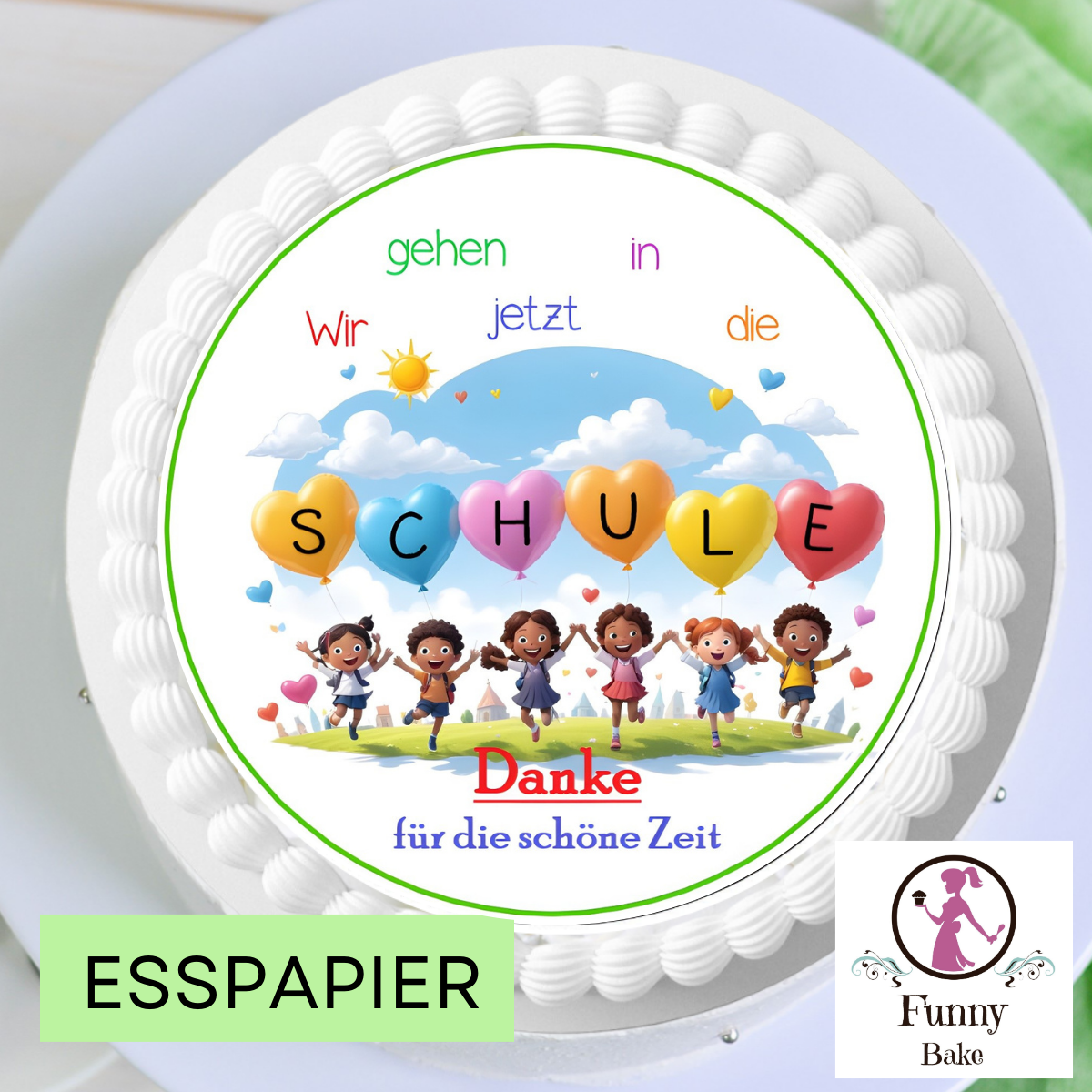 Tortendeko Kindergartenabschied mit Danke-Tortenaufleger aus Esspapier 