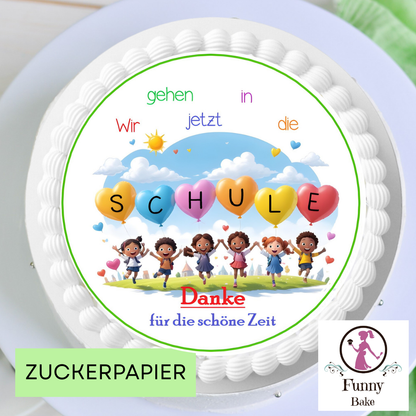 Tortendeko Kindergartenabschied mit Danke-Tortenaufleger aus Esspapier oder Zuckerpapier