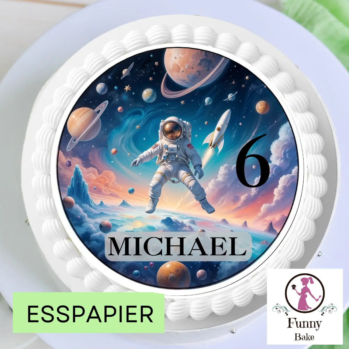 Detailansicht Weltraum Tortenaufleger mit Astronaut