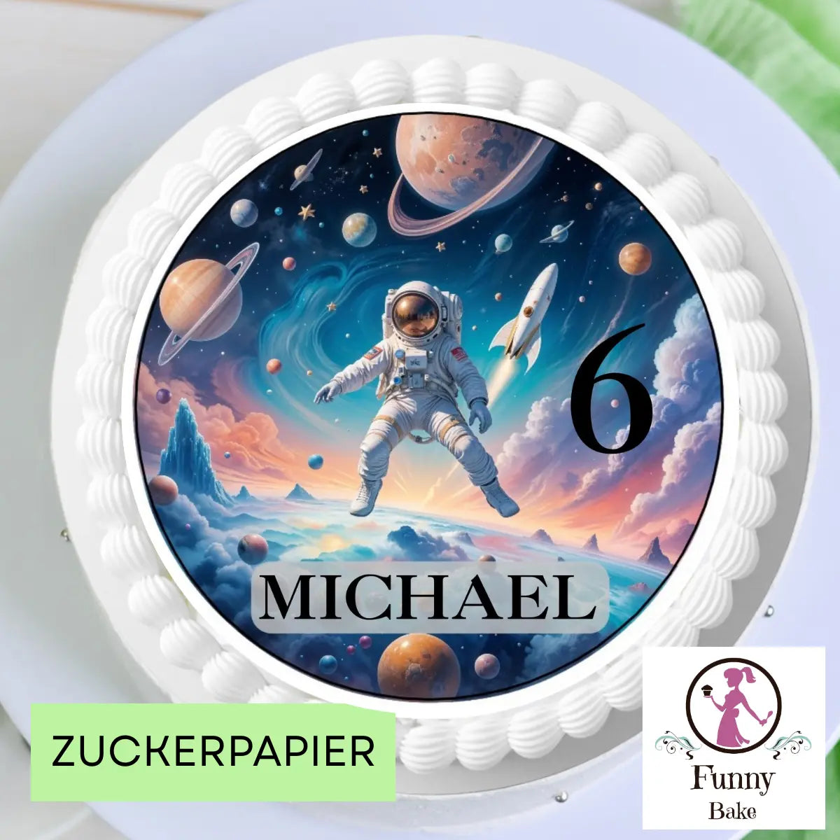 Weltraum Astronaut Tortenaufleger als Tortendeko zum Kindergeburtstag