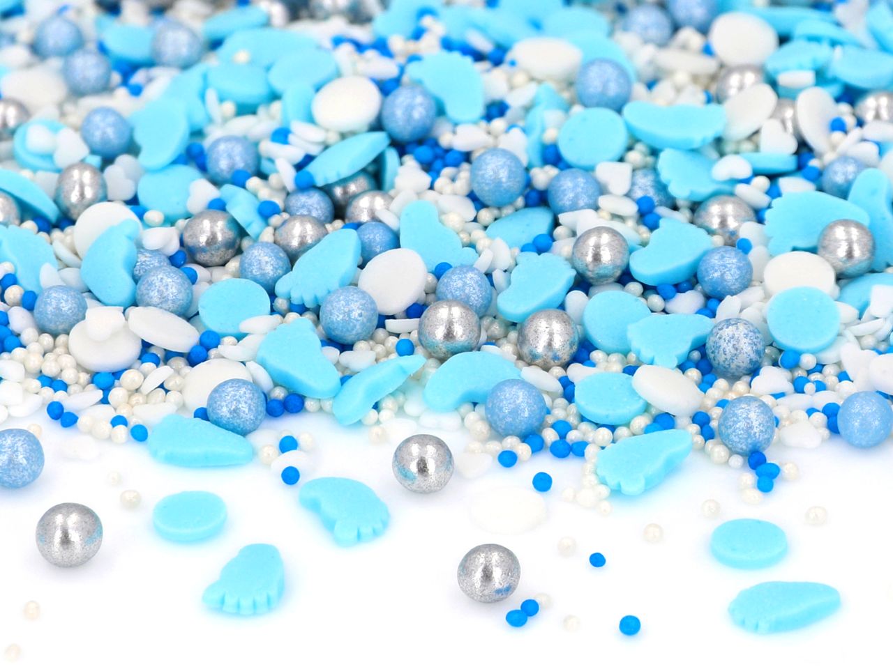 Zuckerstreusel-essbar-Perlen-blau-silber-Baby-Füße-Sprinkles