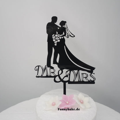 Tortenstecker-Brautpaar-mit-Blumen-schwarz-edel