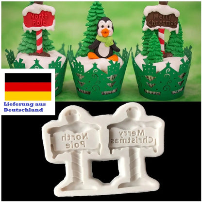 Nordpol Weihnachten Schild Silikonform - Funny Bake