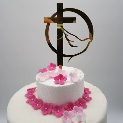 Topper Kreuz Taube Gold schwarz edel Taufe Kommunion Firmung