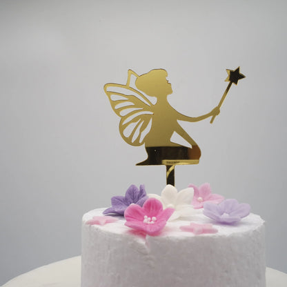 Fee mit Zauberstab gold Tortenstecker Topper  Happy Birthday Torte