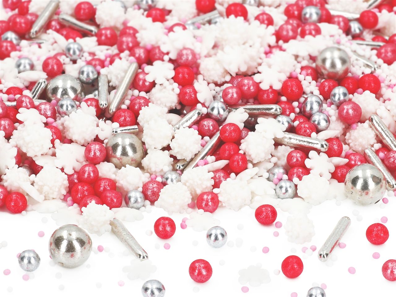 Zuckerstreusel-Mix-Sprinkles-Perlen-rot-silber-weiß-schneeflocken-staebe