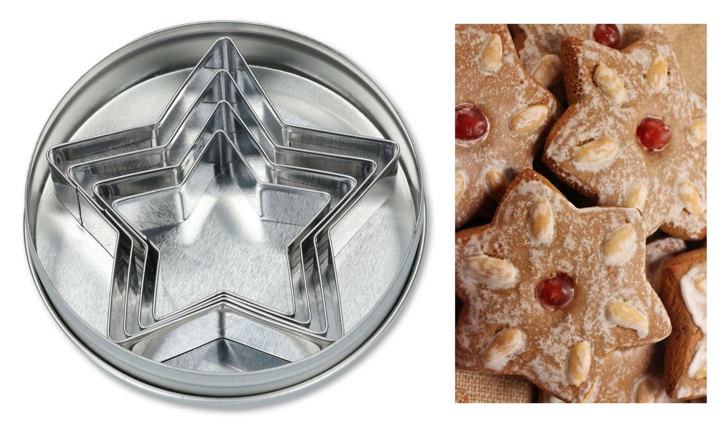 Ausstechset-Stern-Metall-4Stück-Lebkuchen-Weihnachten-Kekse-Plätzchen-Fondant