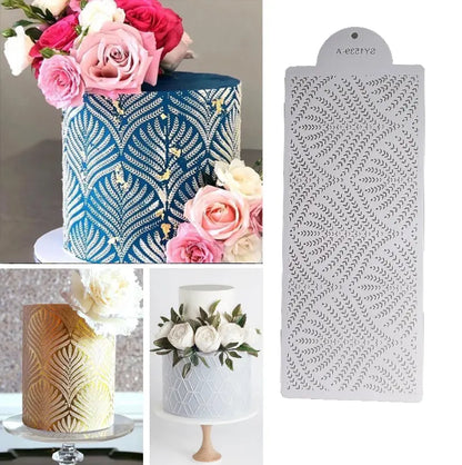 Kuchenschablone-Tortenschablone-Boho-Muster-Blätter-torte-Hochzeitstorte