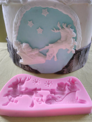 Silikonform-Rentier-Schlitten-Weihnachtsmann-Schokoladenform